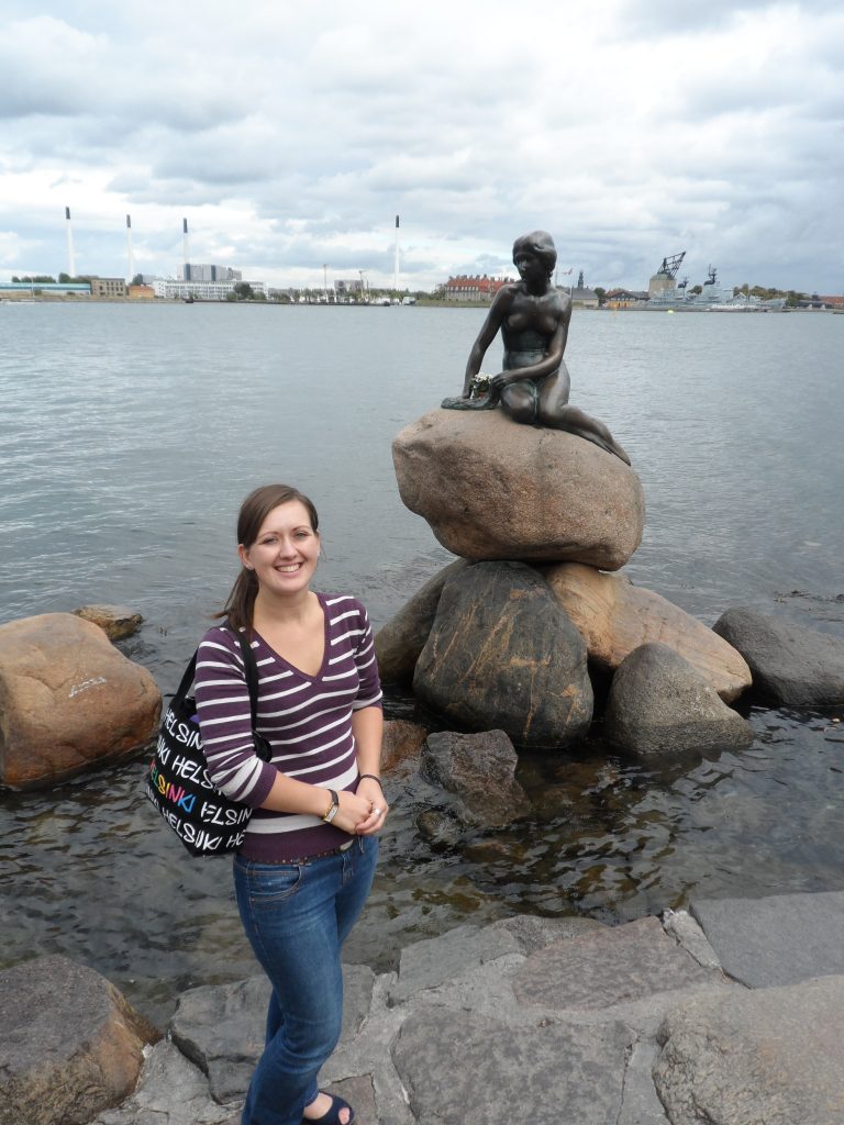Heather pictured next to the Little Mermaid landmark in Denmark